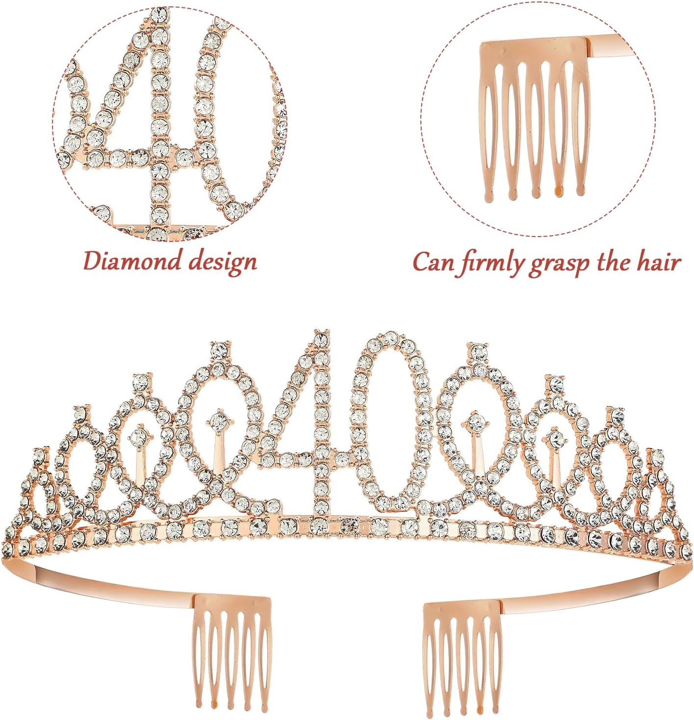 Happy 40Th Birthday Party Favor Supplies for Women,Rose Gold Tiara Birthday Sash and Happy Birthday Banner Cake Topper Elegant Decorations for Fabulous 40Th Celebration Exquisite(40Th) image number 2