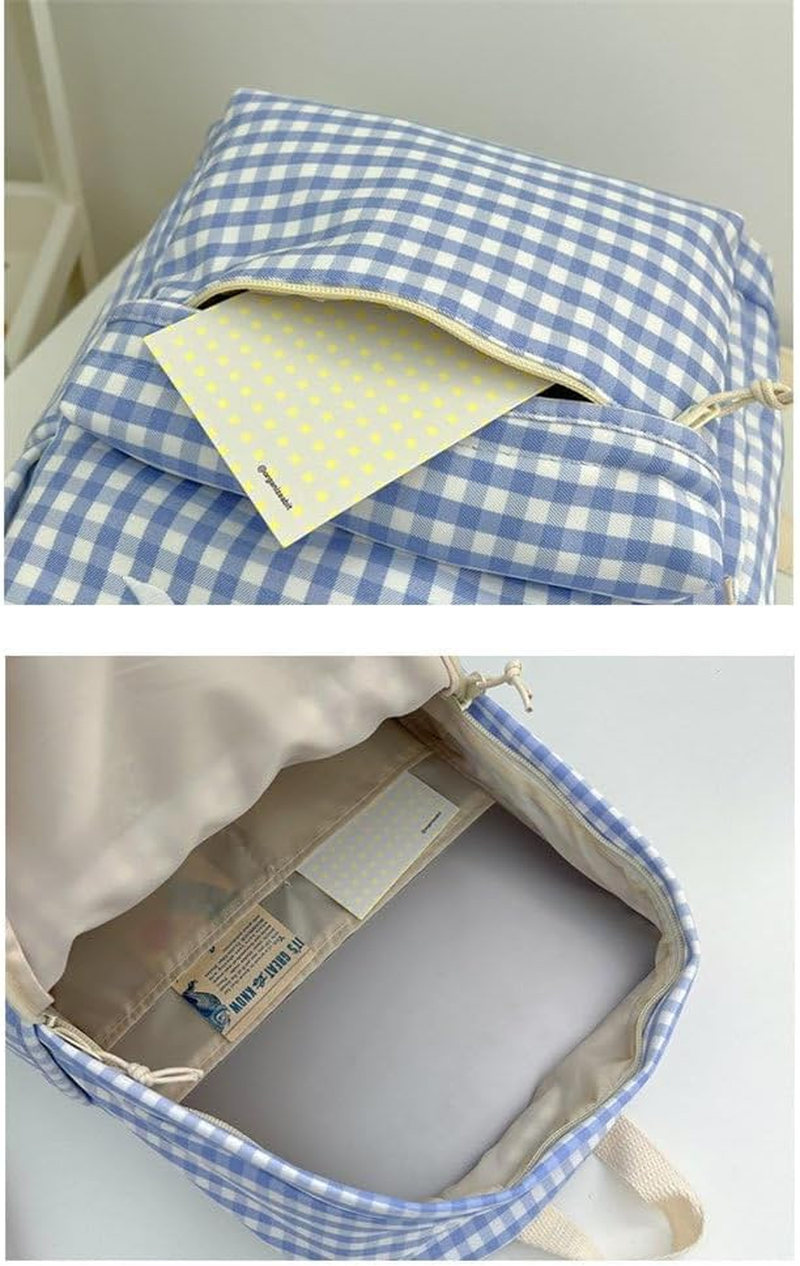 KAOBIO Womens Small Cute Trendy Plaid Preppy Backpack Y2K Aesthetic Kawaii Bow Checkered Daypack Coquette Laptop Bag - Blue image number 5