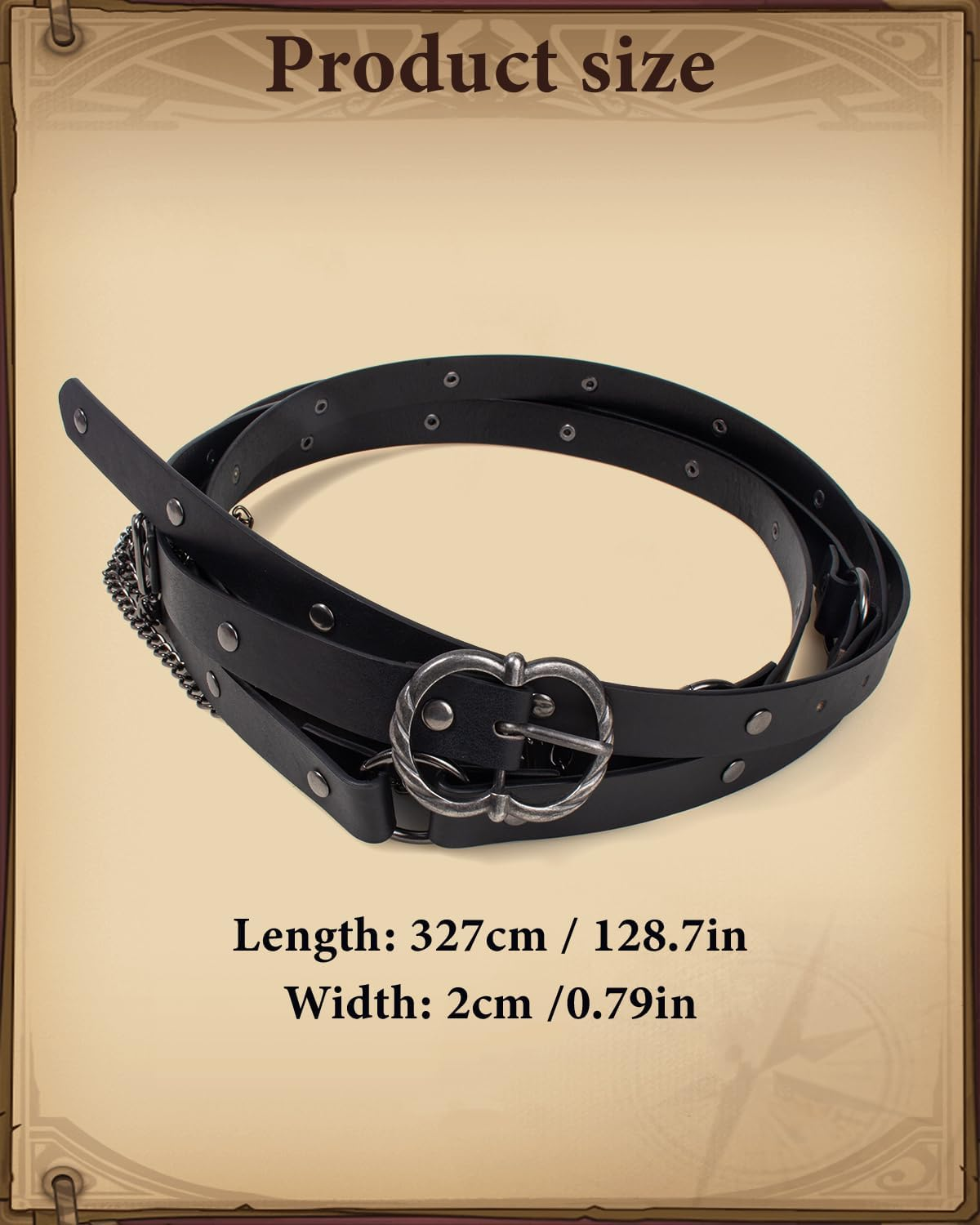 KOTORA Retro Skinny Belt Long Metal Chain Exotic Cross Waist Costume Accessory Medieval Renaissance DIY Dress Cosplay image number 3