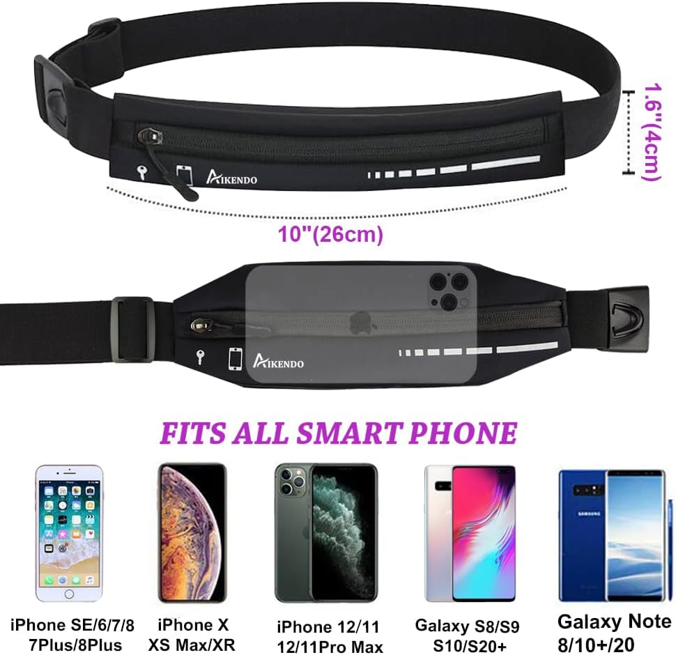 Slim Running Belt Fanny Pack for Women Men, Phone Holder Runners Pouch Waist Belt for Workout Jogging, Money Belt Running Gift Gear Accessories, Black, One Size, Fashion - Black image number 6