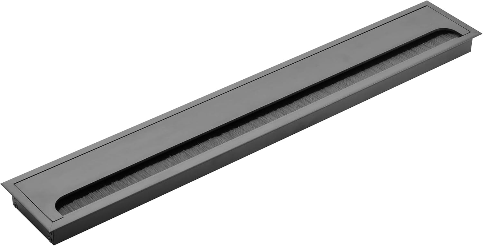 GTV - Merida Cable Grommet - Cable Guide with Opening Lid - Cable Passage Rectangular Cable Organisation for Furniture Cable Passage/For Installation in the Worktop / 80 X 500 Mm/Black