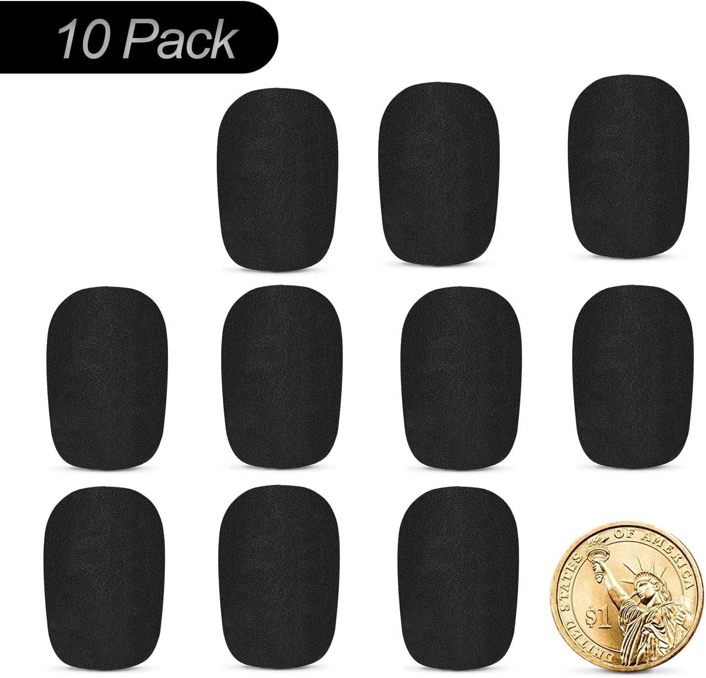10 Pack Lapel Microphone Windscreen, Headset Windscreen, Mic Foam Covers Lavalier Microphone Windscreen for Variety of Headset Microphone, Tough Sponge Material, Noise Reduction, Black