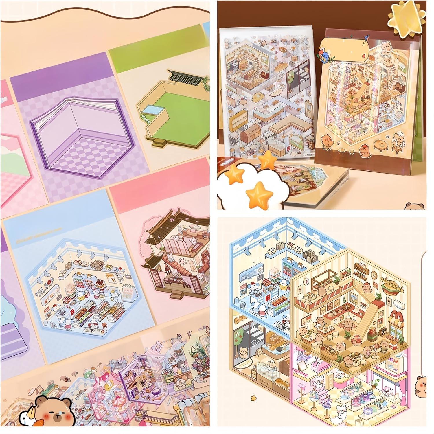 20 Set DIY 3D Sticker Scene Collection Book,Fun DIY House Stickers for Kids Make Your Own Warm Home,Cake Shop,Burger Shop,Therapy for Adult for Relief Stress Pass the Time image number 6
