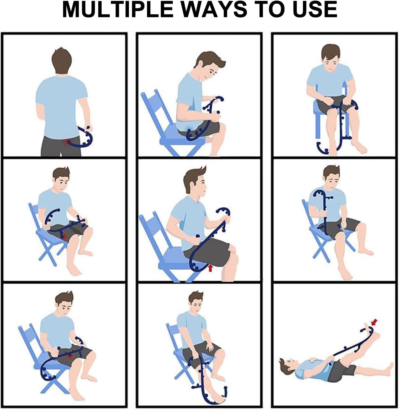 EDINNO Trigger Point Massager, Trigger Point Therapy Self Massage Tool, Back and Neck Massager, Handheld Massage Stick, for Back Massage Muscle Tension (Black) - Black image number 1