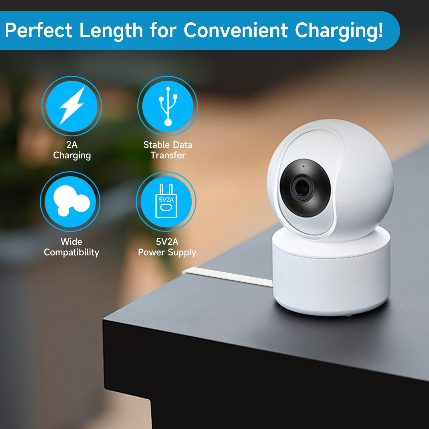 2 Pack 5M Flat Power Extension Cable for USB-C Enabled Home Security Cameras or Other Devices(Phone,Switch Pro Controller,Etc), USB a to Type C Extension Charging and Data Sync Cord image number 5