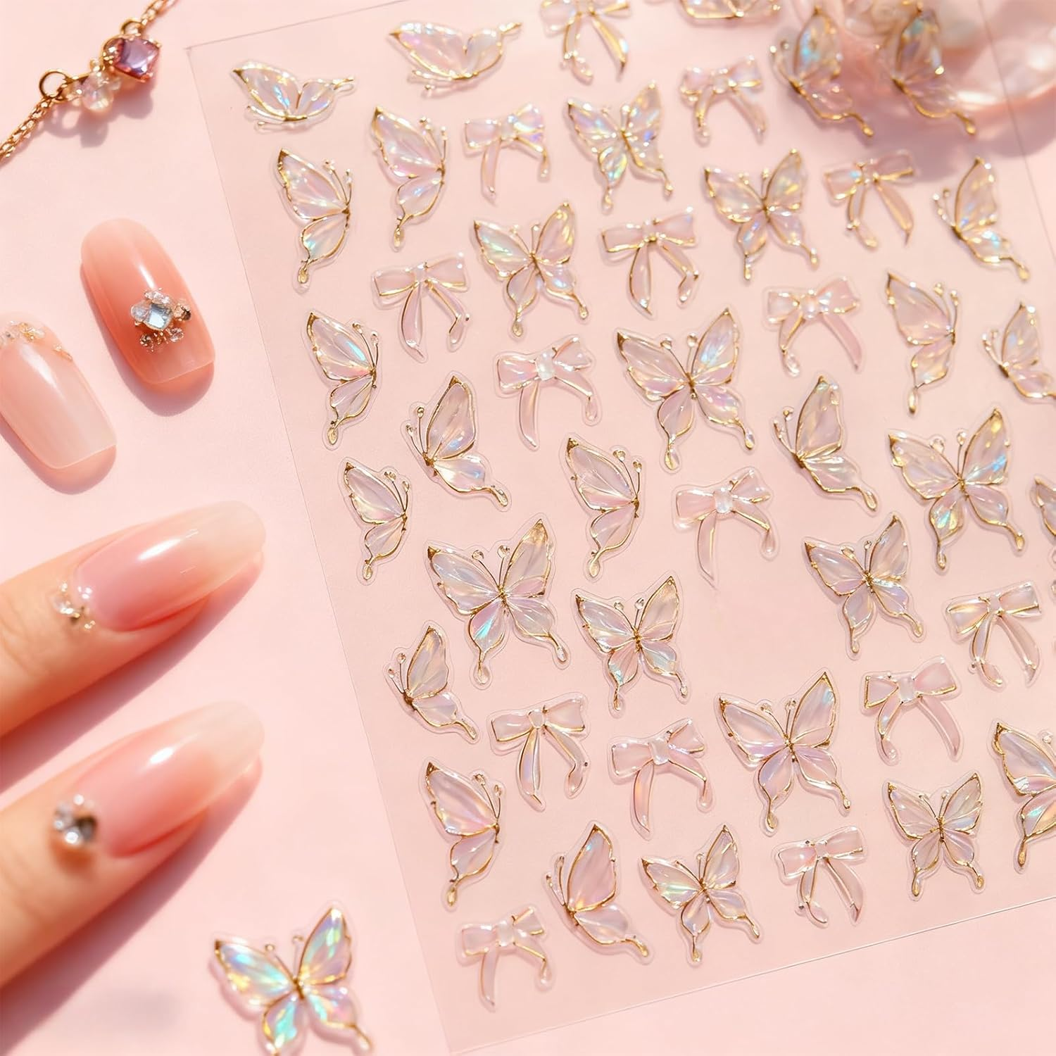 Jeyzuroa Nail Stickers for Nail Art, 5D Embossed Angel Nail Stickers Decals, Jelly Butterfly Manicure Accessories for Women Girls DIY Nail Art Decorations Supplies image number 3