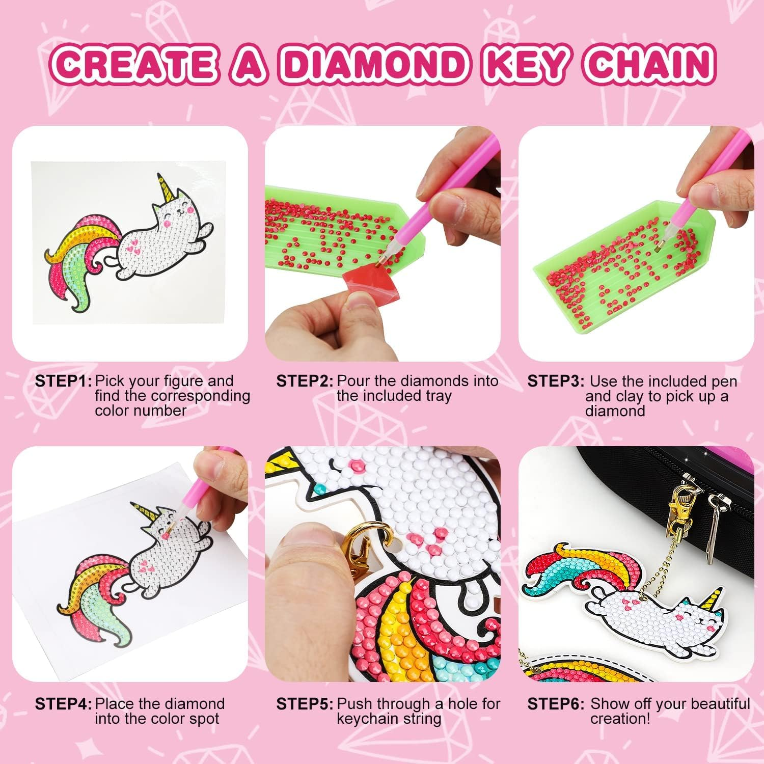 Diamond Painting Kit for Kids with Keychains, Crafts for Girls Ages 8-12, Diamond Art for Kids, Diamond Dot Gem Art Kits for Kids, Kids Arts and Crafts for Kid Ages 8-12, Unicorn Painting Kit