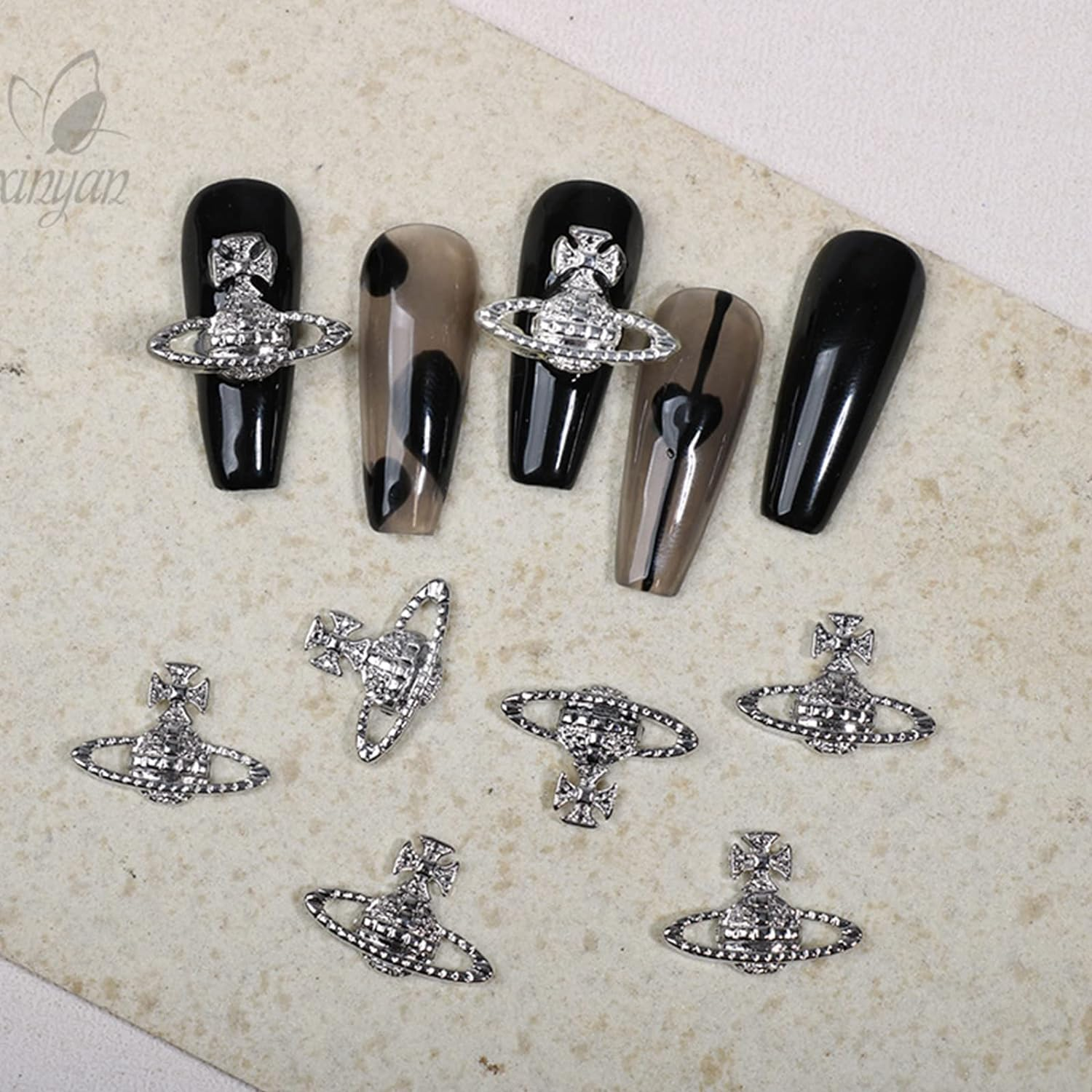 Planet Nail Charms 3D Nail Rhinestones with Saturn Shape Planet Nail Art Charms Crystal Nail Ornament Gems Planet Nail Rhinestones Diamond Crystals Jewelry Nail Studs for DIY Nail Art Decoration image number 5