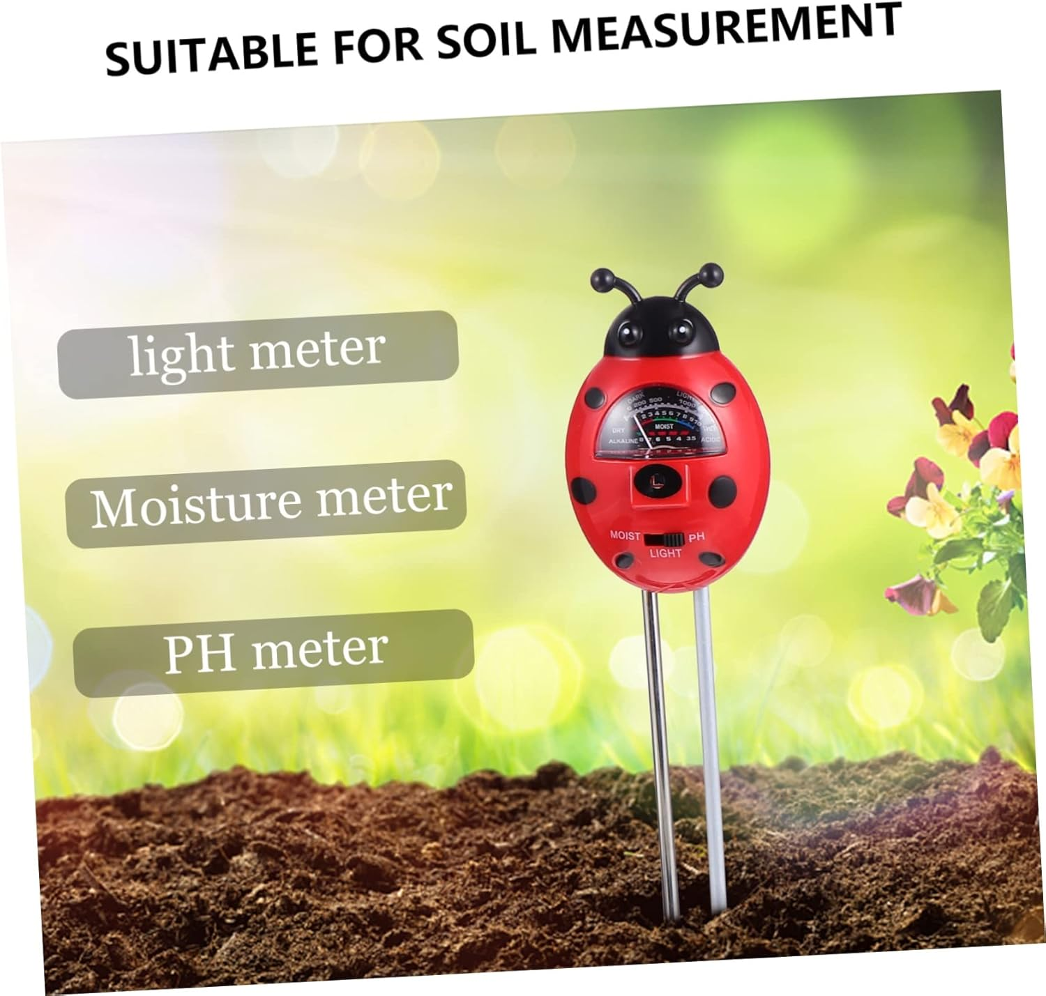 BESPORTBLE 2Pcs Ladybug Soil Tester Kit Ph Moisture Light for Gardening Planting Supplies image number 6