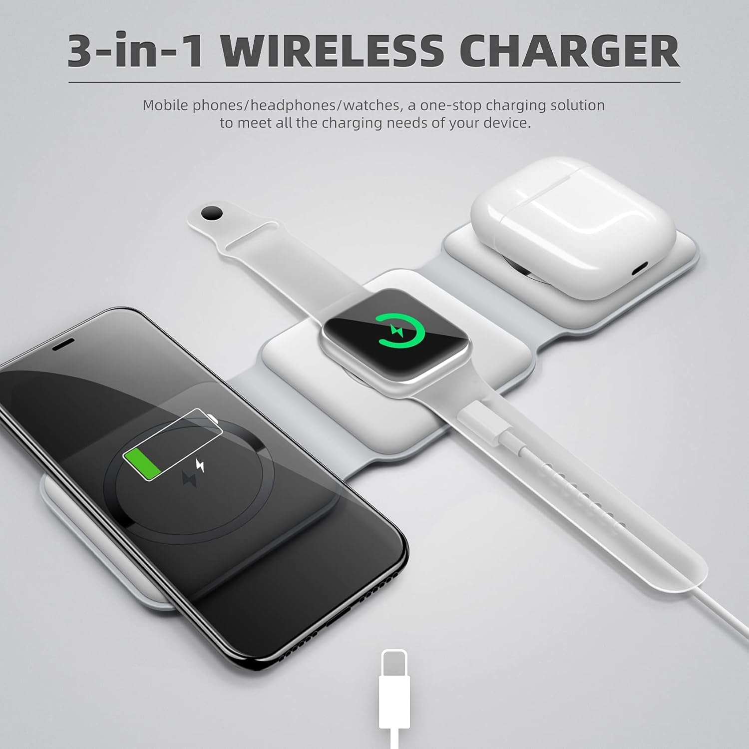 Wireless Charger 3 in 1, Magnetic Travel Wireless Charging Station Multiple Devices, 3 in 1 Charging Station,Compatible for Iphone16/15/14/13/Pro/Max,Iwatch,Airpods4/3/2/Pro(Adapter Includes) image number 1
