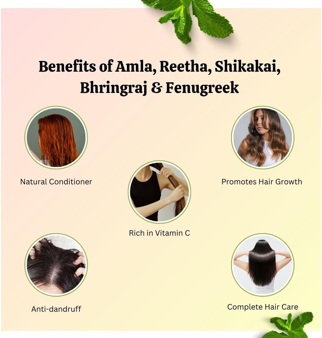 Laam Herbals Amla, Reetha, Shikakai, Bhringraj & Methi Powder | Pure & Natural | Hair Mask, Dry Hair Wash | for Long Hair, Strong & Natural Looking Hair (5X50 G) image number 4