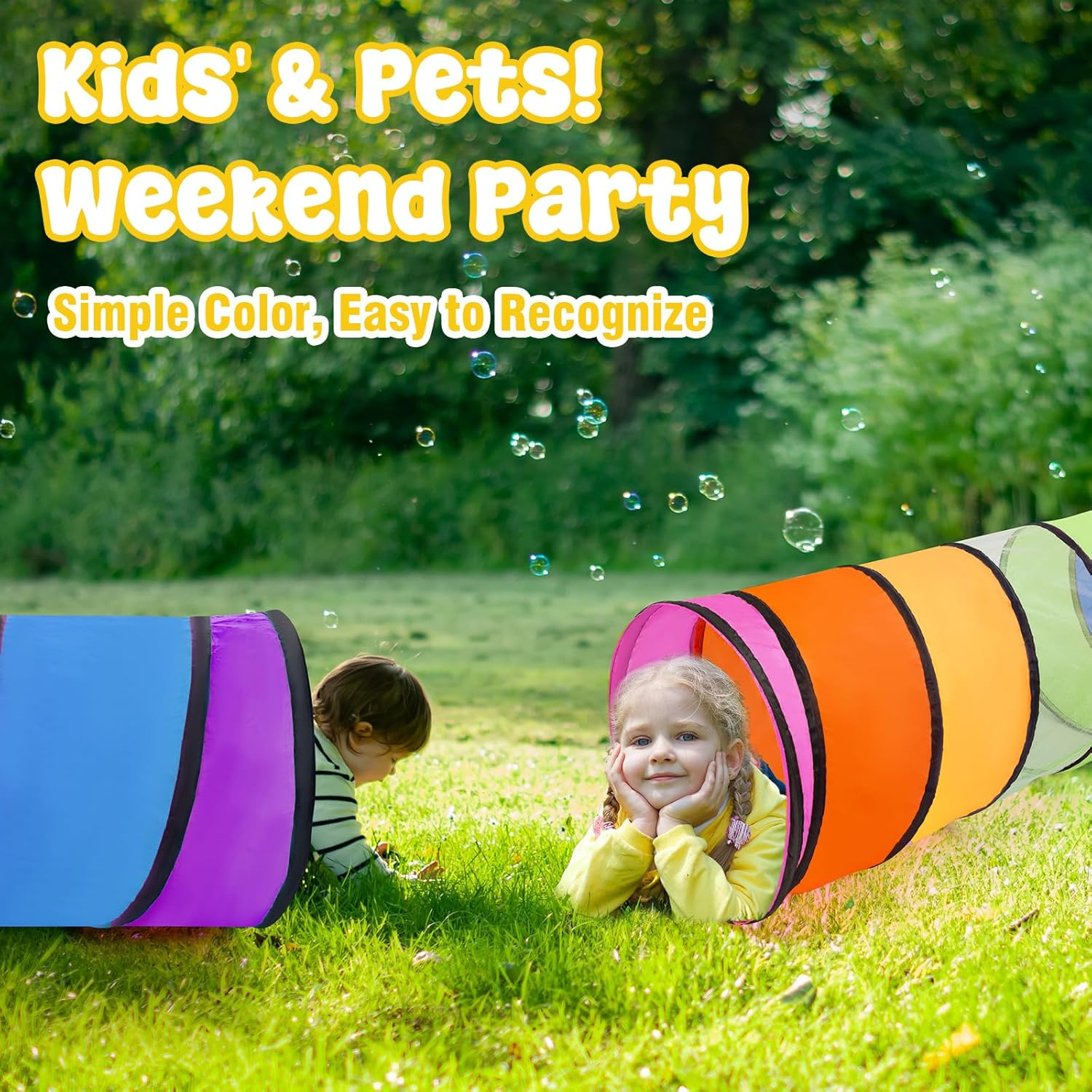 Kids Play Tunnel for Toddlers,Pop up Crawl through Tunnel Play Tent for Baby Infant Children or Pet,Indoor & Outdoor Toys for Boy and Girl Backyard Playset(Rainbow Tunnel) image number 2