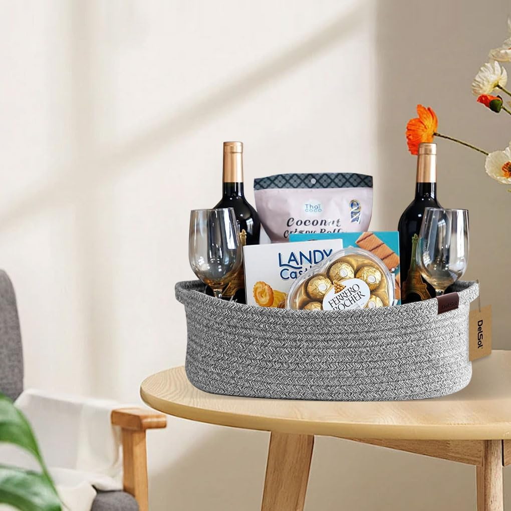 Cotton Rope Woven Basket with Handles, Baby Shower Gift Basket Empty, Toys, Cat Dog Toy, Books Organizing, Small Storage Basket for Closet Shelves, Blanket, Towel, Baby Nursery, Bathroom, Bedroom image number 2