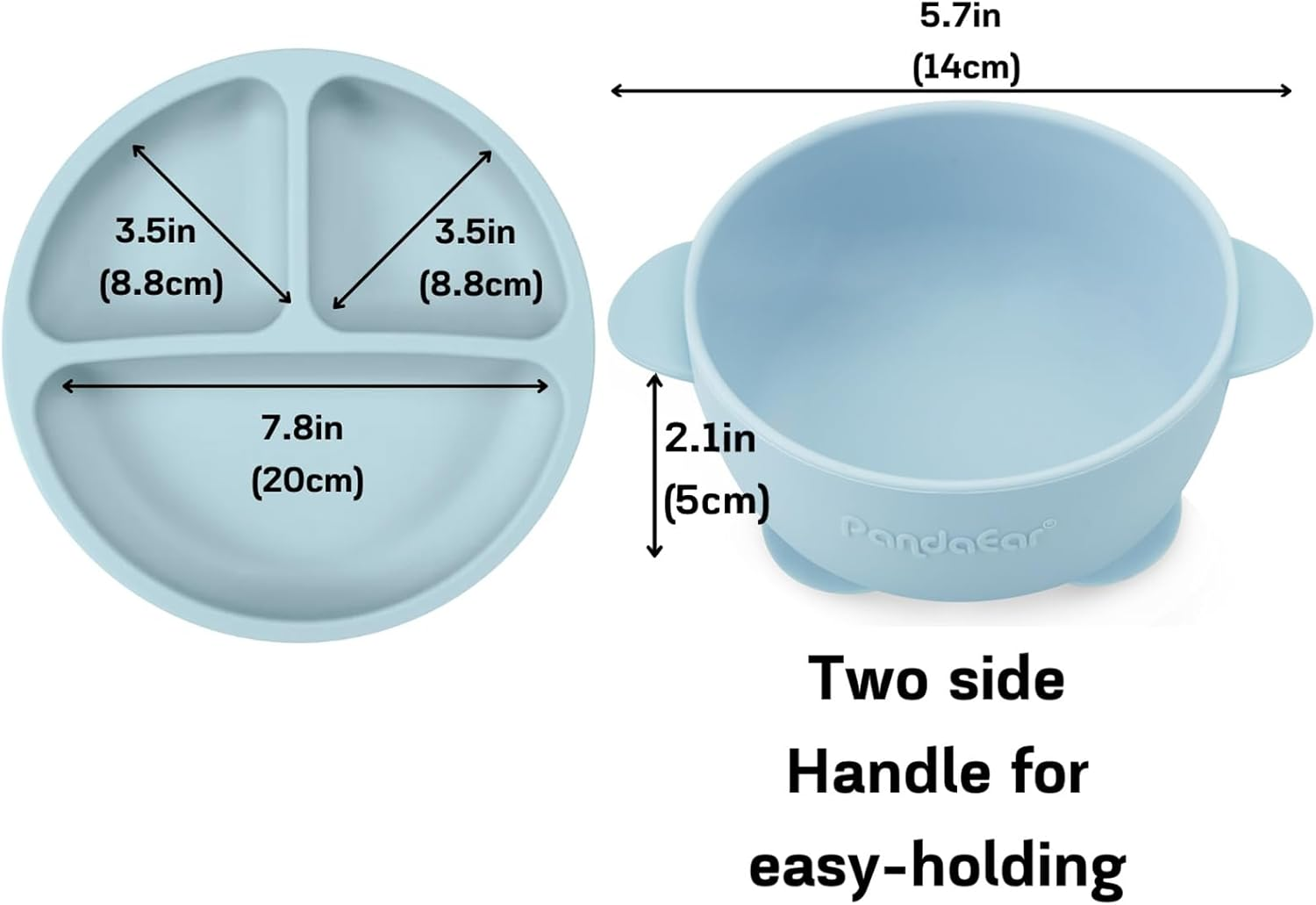 Pandaear Silicone Feeding Set | 11PCS Led Weaning Supplies Self Feeding Utensils | Divided Suction Plate Bowl Bibs Sippy Cup with Food Pouch Snack Container Spoons Forks, Blue image number 5