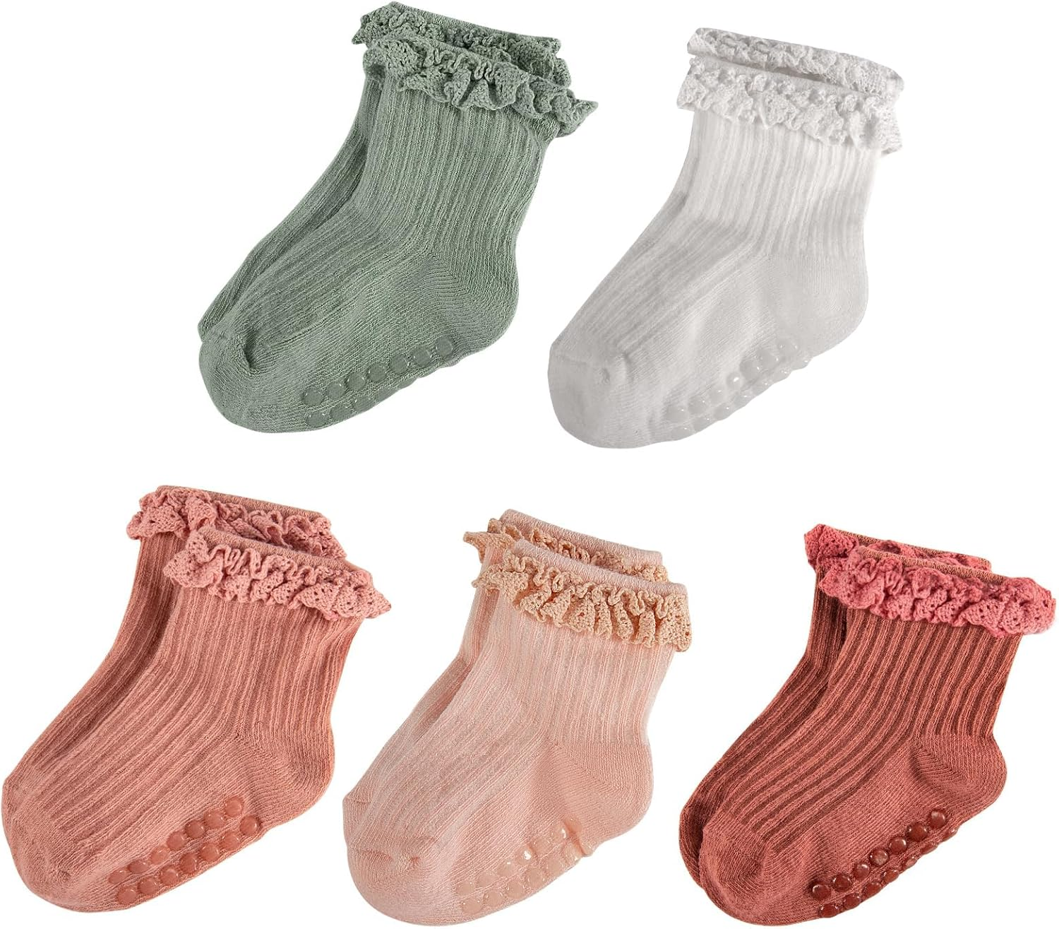 JDFHFGB Toddler Girls Ruffle Socks anti Slip Grippy Socks,Cute Skid Frilly Socks with Grips for Infant Baby Girl 0-3T(1-3) image number 5