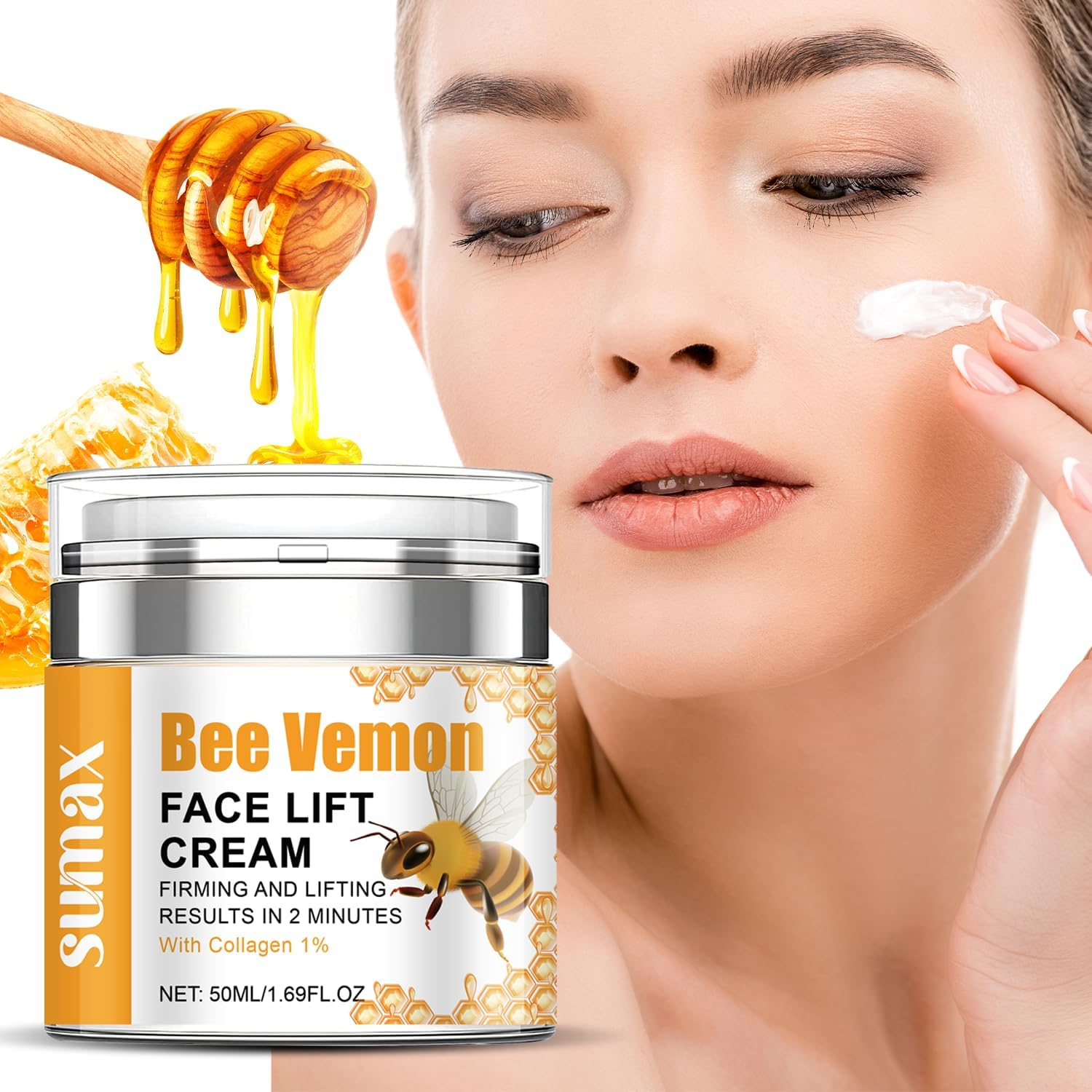 Bee Venom Cream with 1% Retinol - Visible Firming & Lifting Results in 2 Minutes - 50Ml / 1.69 Fl Oz,Face Lift Cream with Bee Venom and Collagen image number 6