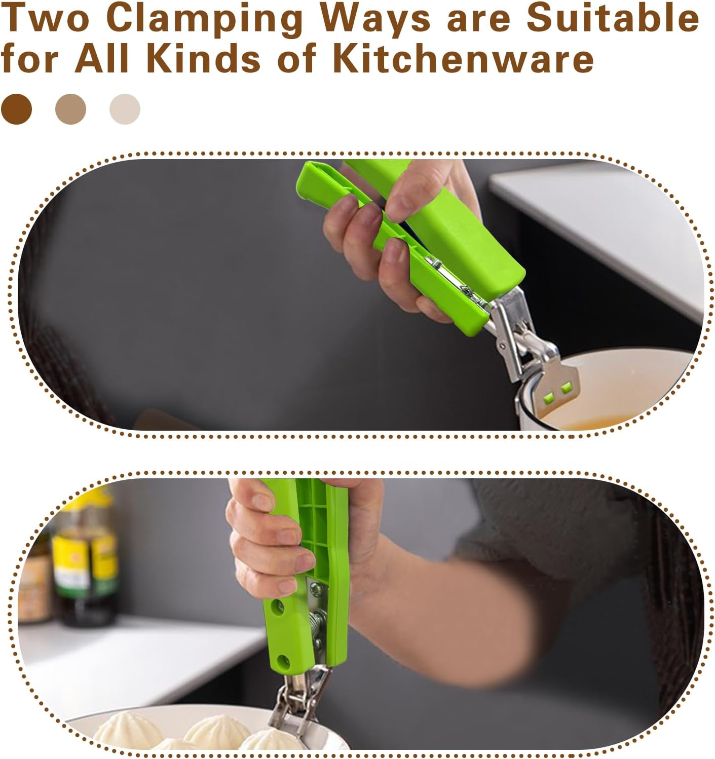 Set of Two Gripper Clips for Moving Hot Plate or Bowls with Food Out, from Instant Pot, Microwave, Oven, Air Fryer. Accessory for Lifting Insta Pot Inner Liner. - Green image number 2