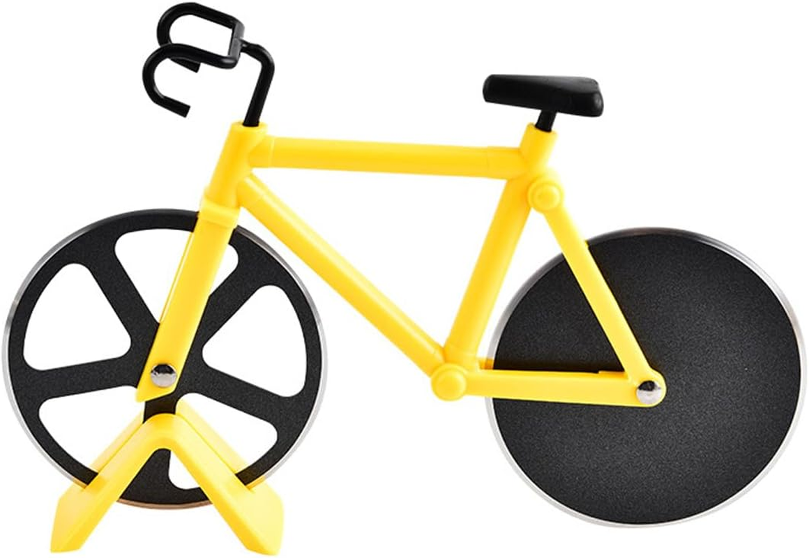 ANCLLO Bicycle Pizza Cutter Stainless Steel Wheel Cutter Double Slicer with Sharp Cutting Wheel and Stand for Kitchen Parties Yellow image number 2