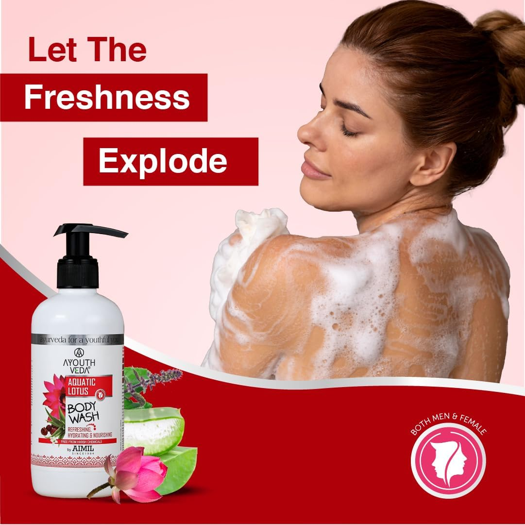 Ayouthveda Aquatic Lotus Body Wash, Gently Purifies Skin, Enhance Skin Texture & Glow, 300 Ml (Pack of 1) image number 3