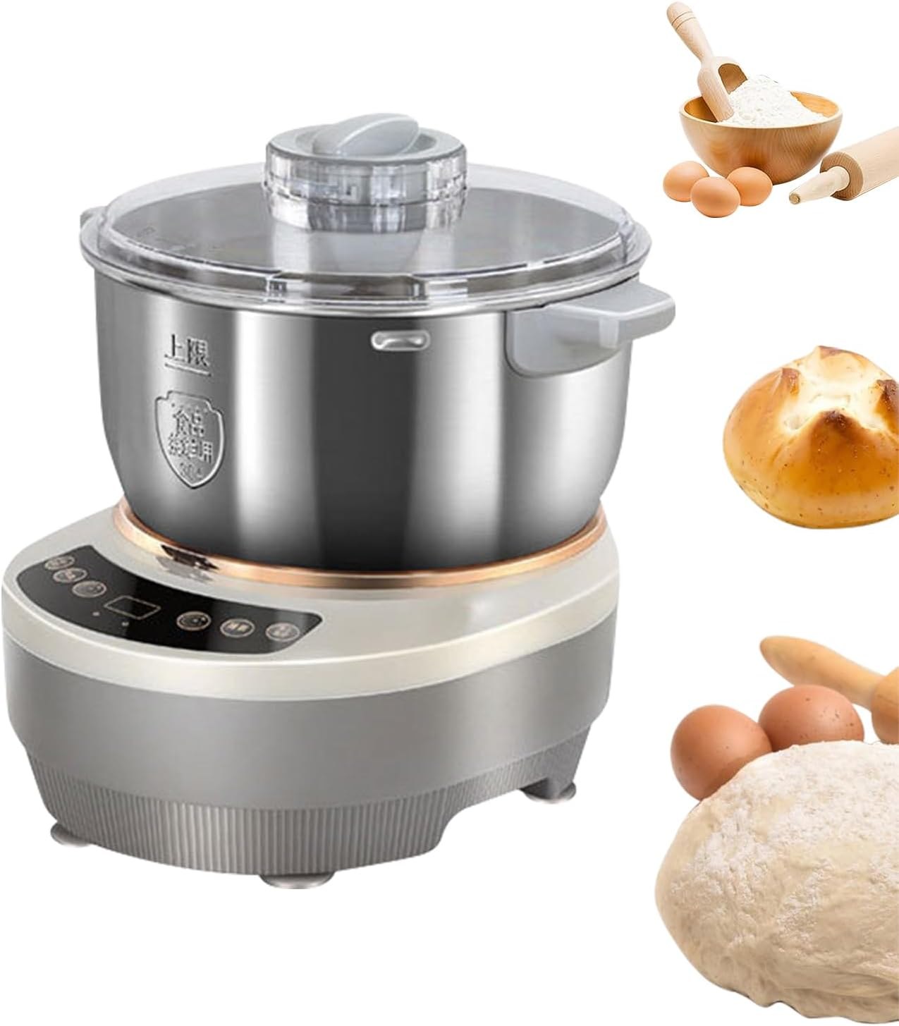 Zertylre Stainless Steel Dough Maker, 5L Dough Flour Mixer Machine, Dough Kneading Machine with Ferment Function, Electric Stand Dough Mixer Bread Proofer with Timing, Touch Panel for Home Baking (7L)