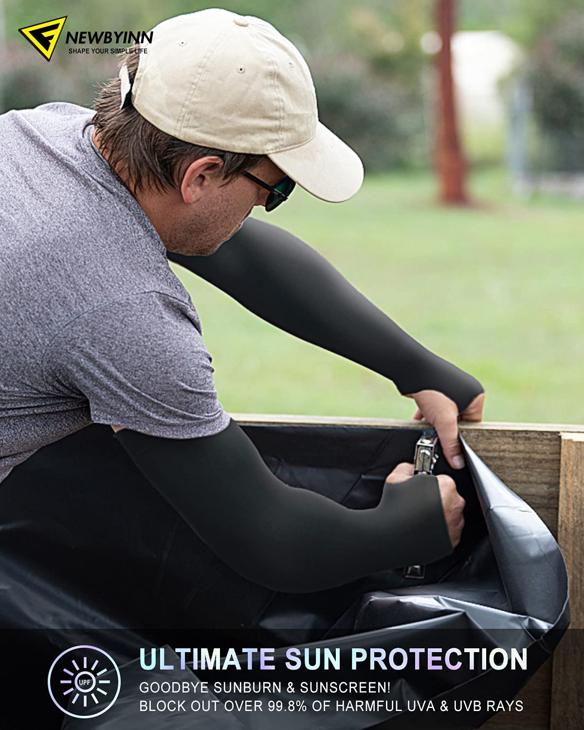 Arm Sleeves with Thumb Hole for Women Men Youth, UV Sun Protection Compression Cooling Sleeves to Cover Arm Tattoo image number 4