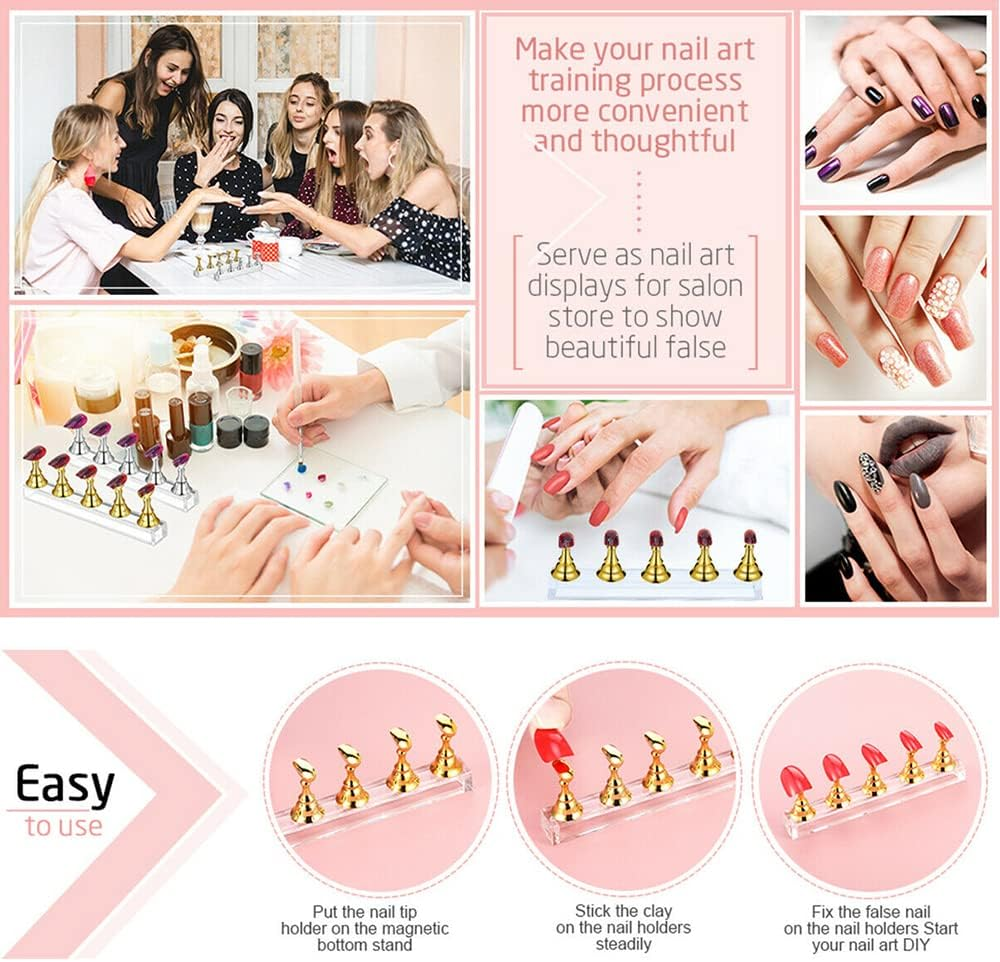 2022 Nail Tip Display Stand Holder Magnetic Practice Art Training Tool Finger AU (Gold)