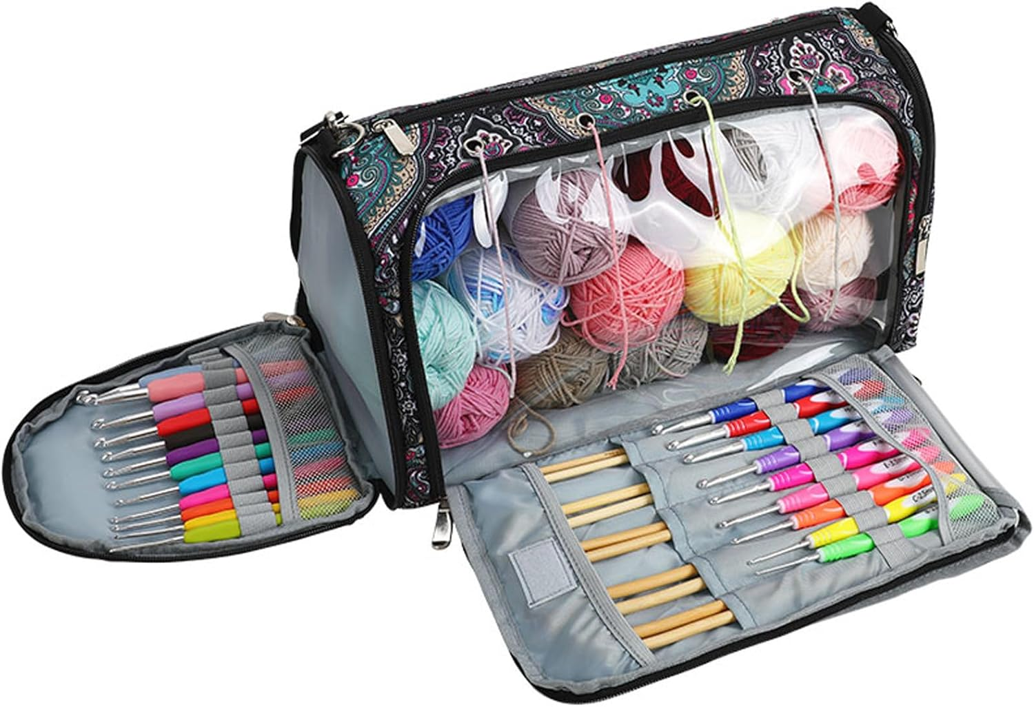 Yarn Bag with Holes for Crochet, Traveling Yarn Storage Organizer Crochet Bag and Tote for Crochet Supplies, Store Huge Amount of Stuff, Carry-On Carrier Bag Case Gifts for People Who Crochet