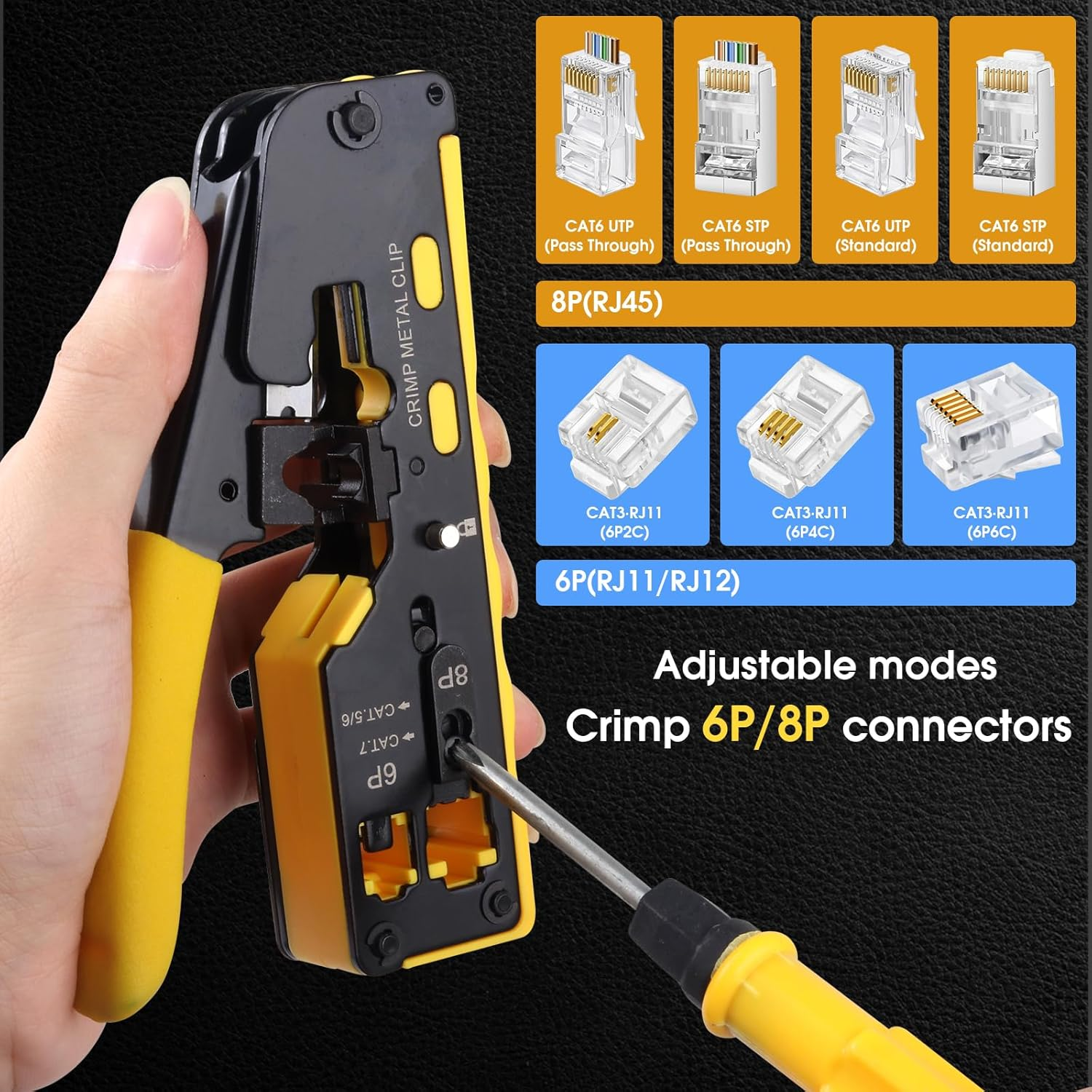 Duogalia RJ45 Crimping Tool Kit Ethernet Crimp Tool Set (Yellow) image number 2