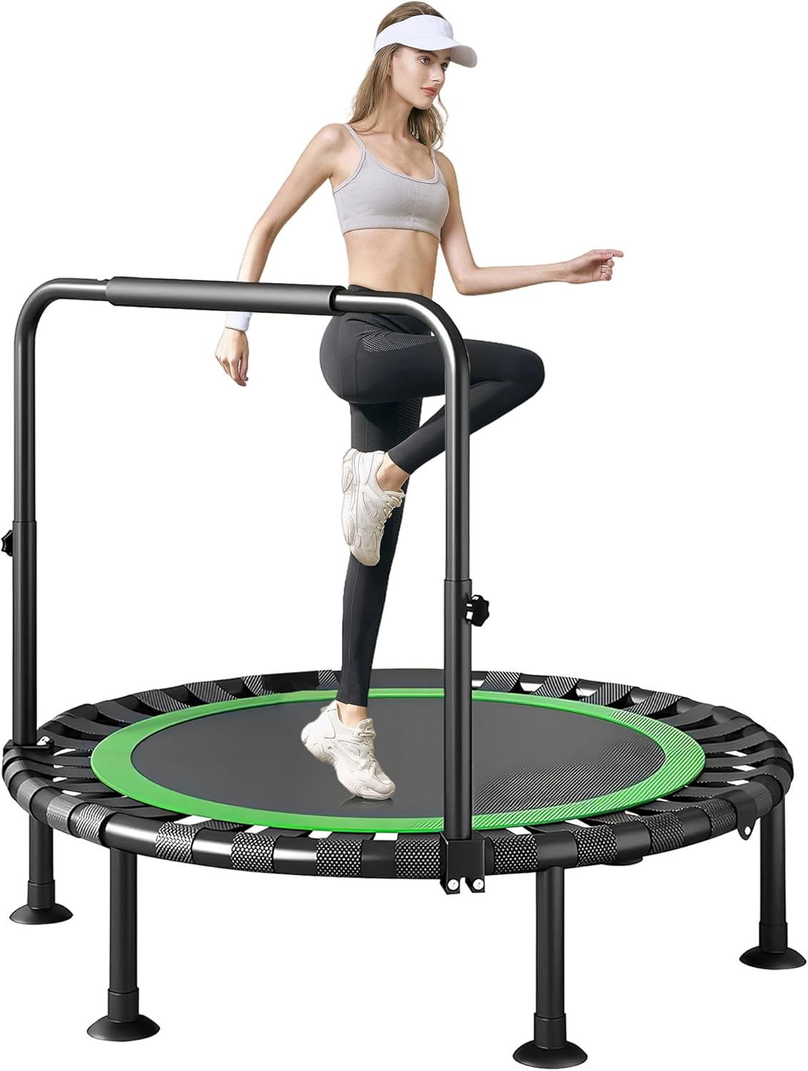 Aumerage 40" Mute Rebounder Trampoline，Max Load 180KG Foldable Fitness Exercise Workout Silent Rebounder Trampoline with Adjustable Heights Foam Handrail image number 6