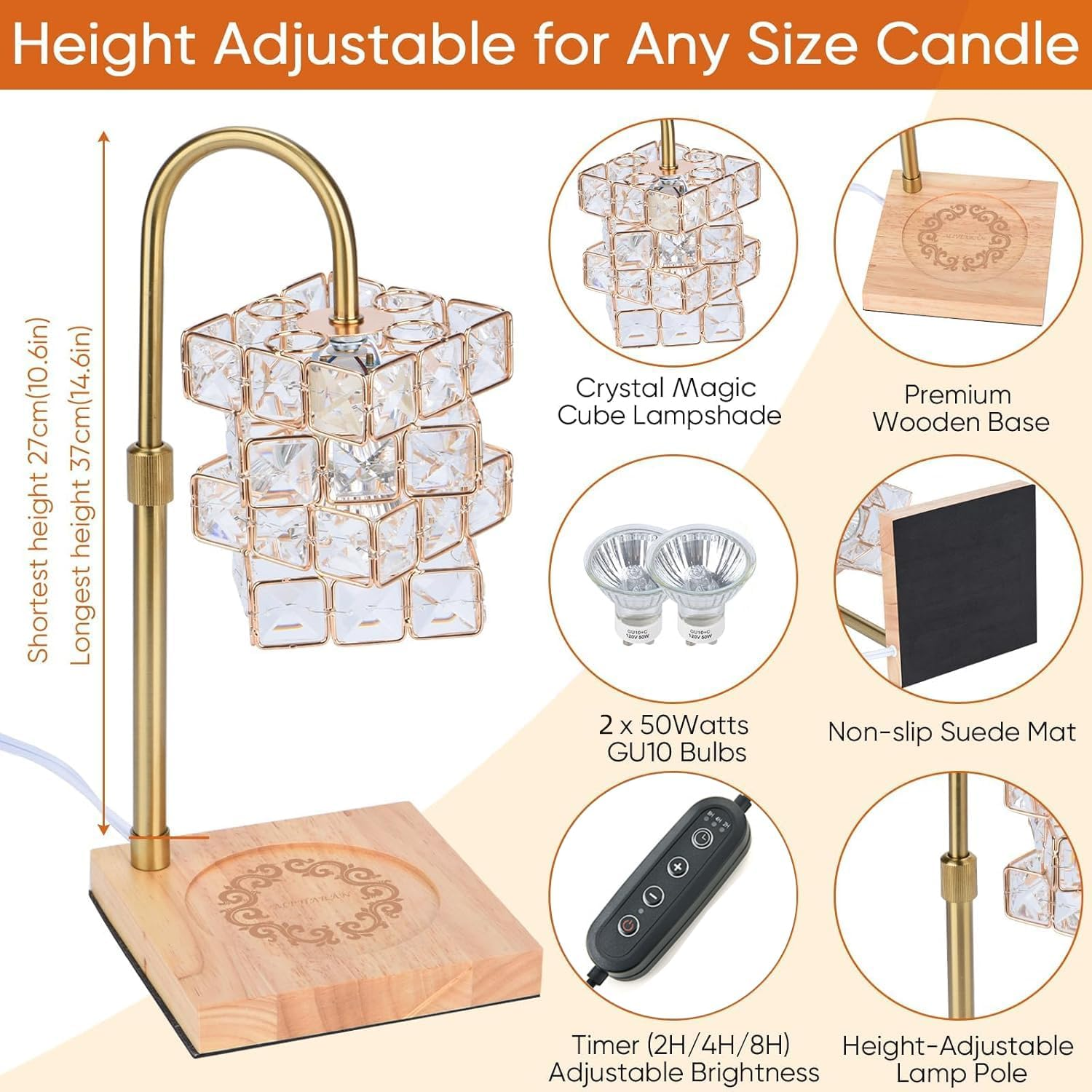 Candle Warmer Lamp with Timer, Electric Candle Warmer Dimmable and Height Adjustable Wax Melt Warmer for Scented Wax Jar Candles, Aromatherapy Decorative Candle Heater Home Fragrance Warmer image number 5