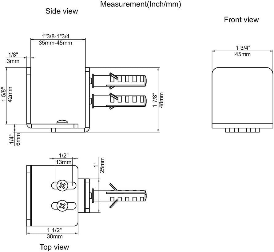 Stainless Steel Floor Guide Wall Mount Sliding Barn Door Hardware up to 1-3/4"W 1-7/8"H Set of 2 image number 5