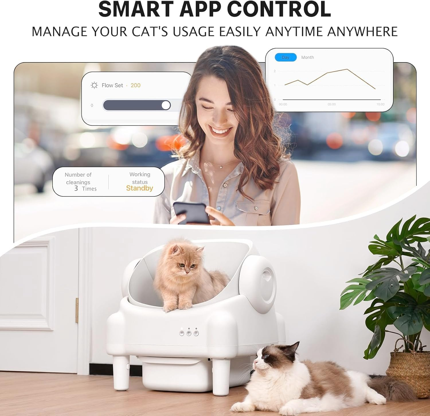 Automatic Cat Litter Box Open Top Design Self Cleaning Cat Litter Box for Multiple Cats with App Control Safety Protection and 11L Large Waste Bin with Trash Bags image number 1