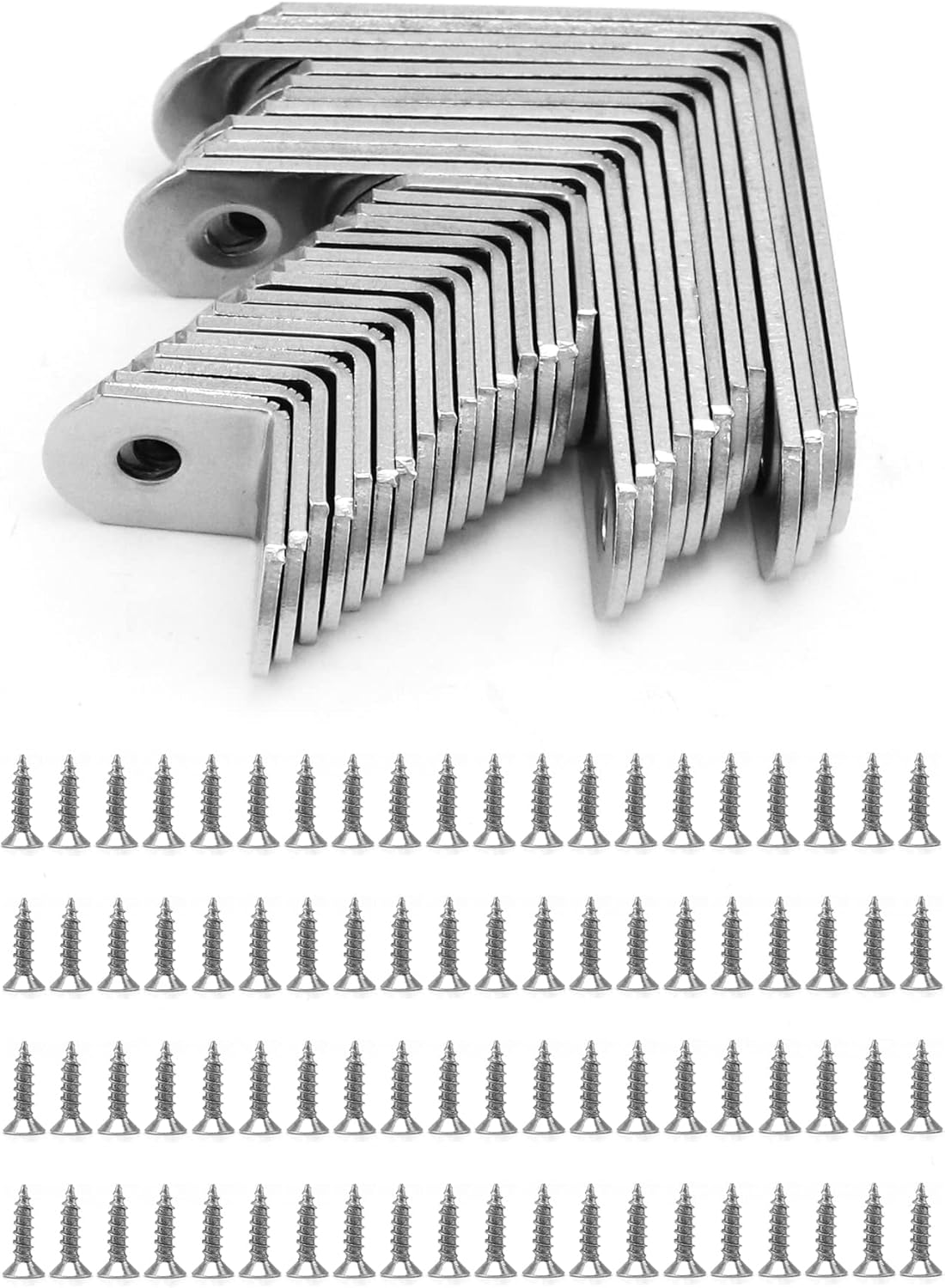 QWORK L Brackets for Wood , 28Pcs Corner Brace , Stainless Steel , 16X20Mm , 16X40Mm , 16X50Mm , 90 Degree L Shaped Brackets for Furniture Fixation image number 5