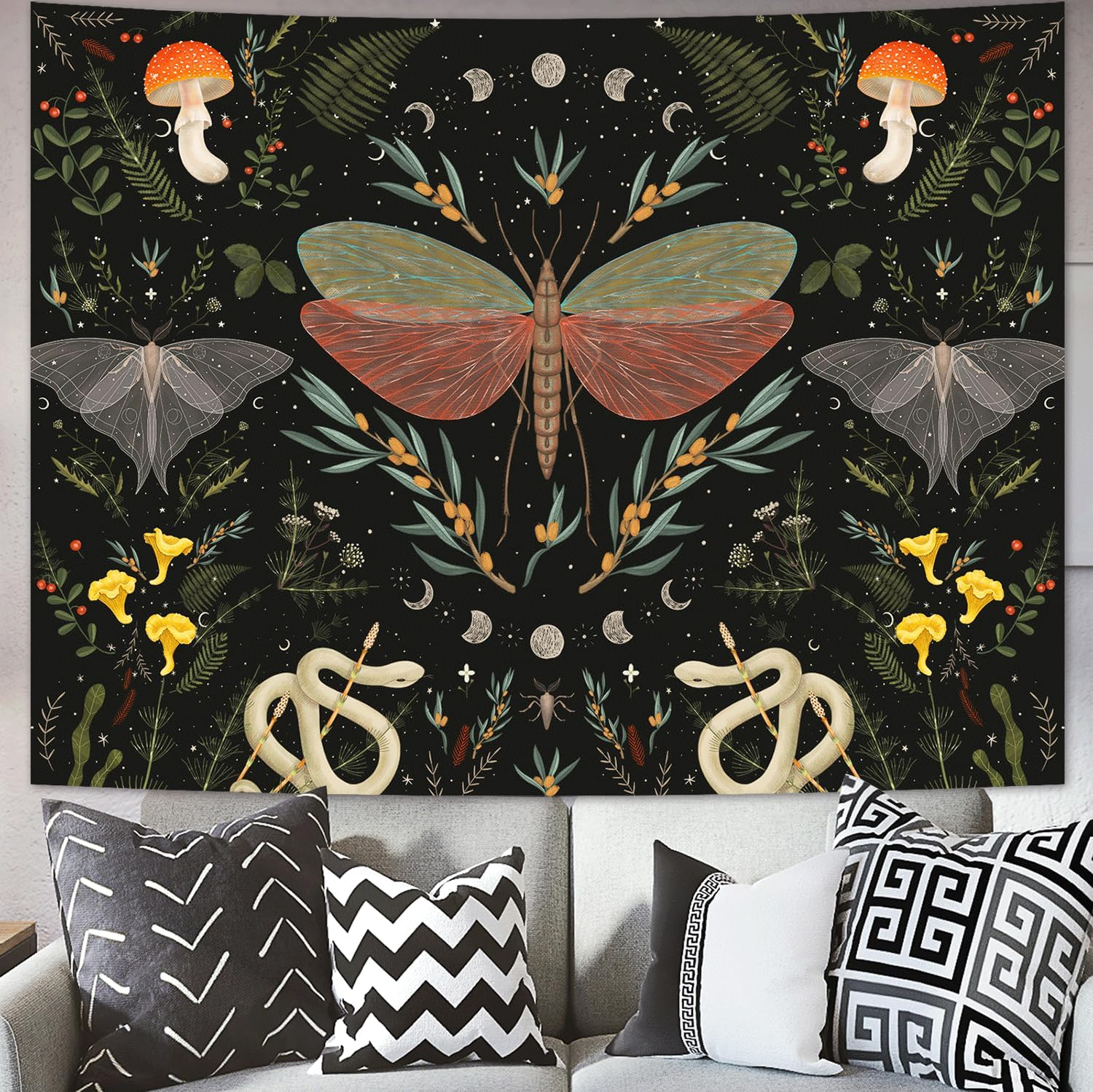 Psychedelic Astrology Tapestry Sun and Moon Wall Hanging Blanket Aesthetic Black and White Wall Tapestry for Living Room Bedroom Home Decor (53&lsquo;&rsquo;X61'', Black and Gold) image number 4