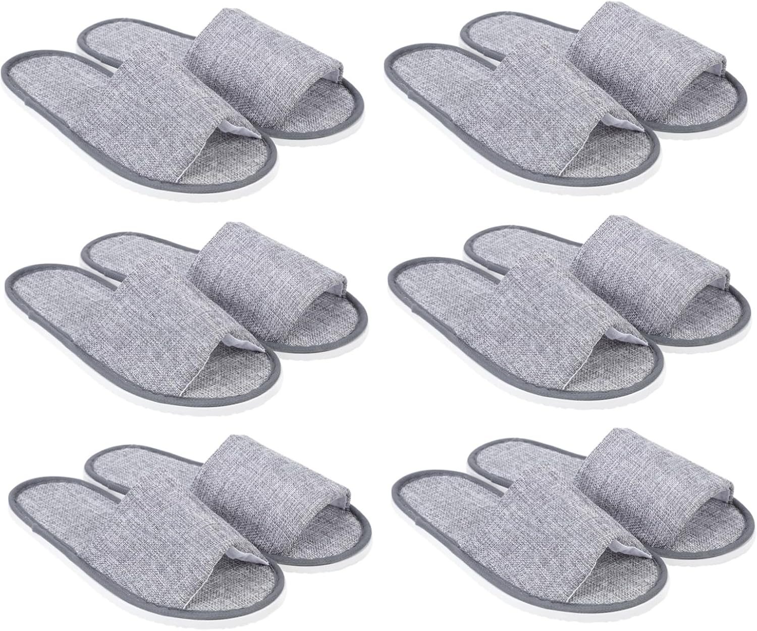 Outanaya 6 Pairs Breathable Open Toe Disposable Slippers Non Slip Floor Slippers for Travel Lightweight Comfortable Cotton Linen Gray