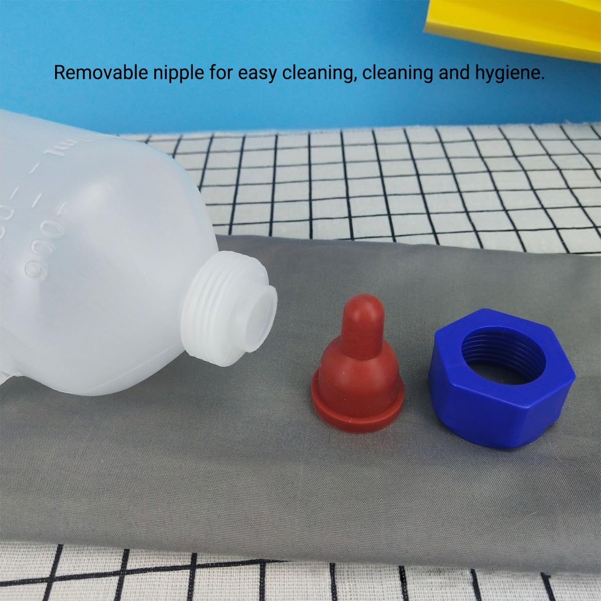 AIMALL 1000ML LDPE Sheep Milk Bottle with Handle, Detachable Nipple, Calf and Lamb Feeding Bottle for Easy Milk Feeding, 1.5L, Bionic Design Rubber Nipple for Lambs