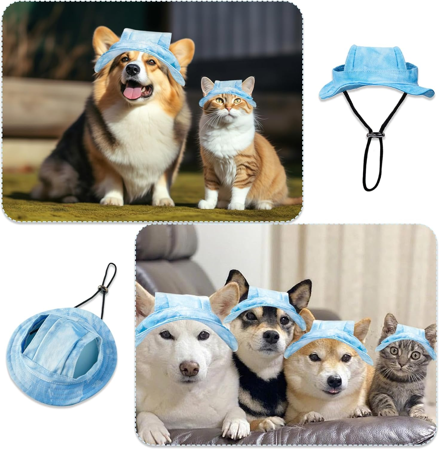 TYXHXTF Dog Baseball Cap, Outdoor Sun Protection, Visor Cap with Ear Holes, Blue, M image number 1