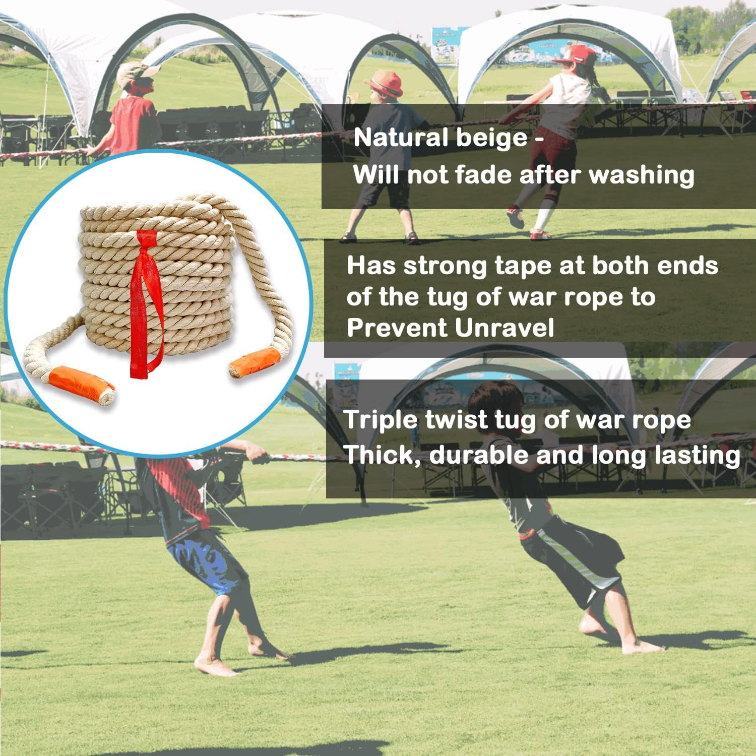 35Ft Tug of War Rope Field Day Family Reunion Tug Rope Natural Cotton Tug of War Rope for Kids and Adults, Summer Campe, Yard Games, Outdoor Camping Picnic Games, Team Building image number 3