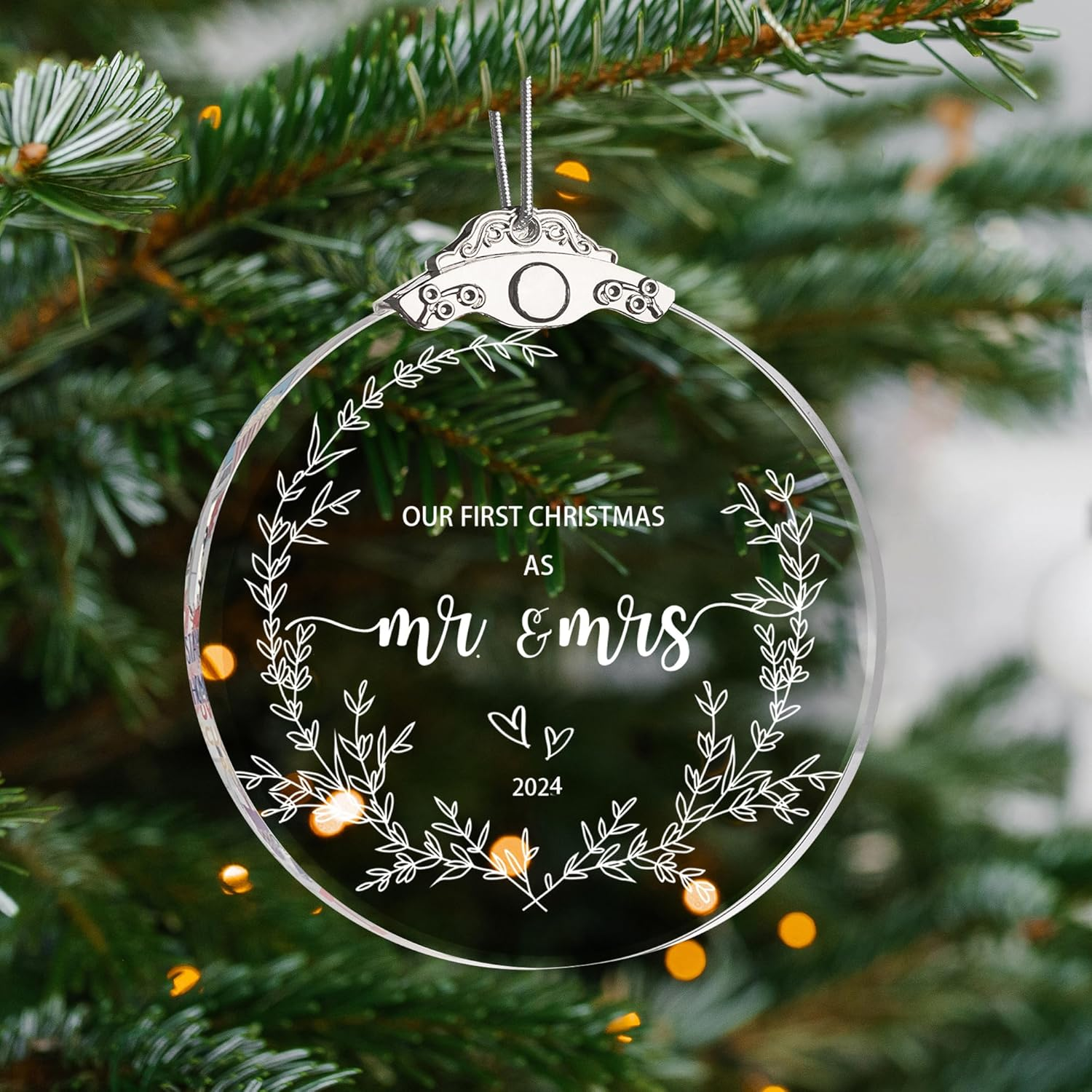 ZUNON Bridal Shower First Christmas as Mr Mrs 2024 Our Wedding Decoration Ornaments for Newlywed Holiday Party (3' Glass Our First Christmas as Mr Mrs) image number 4