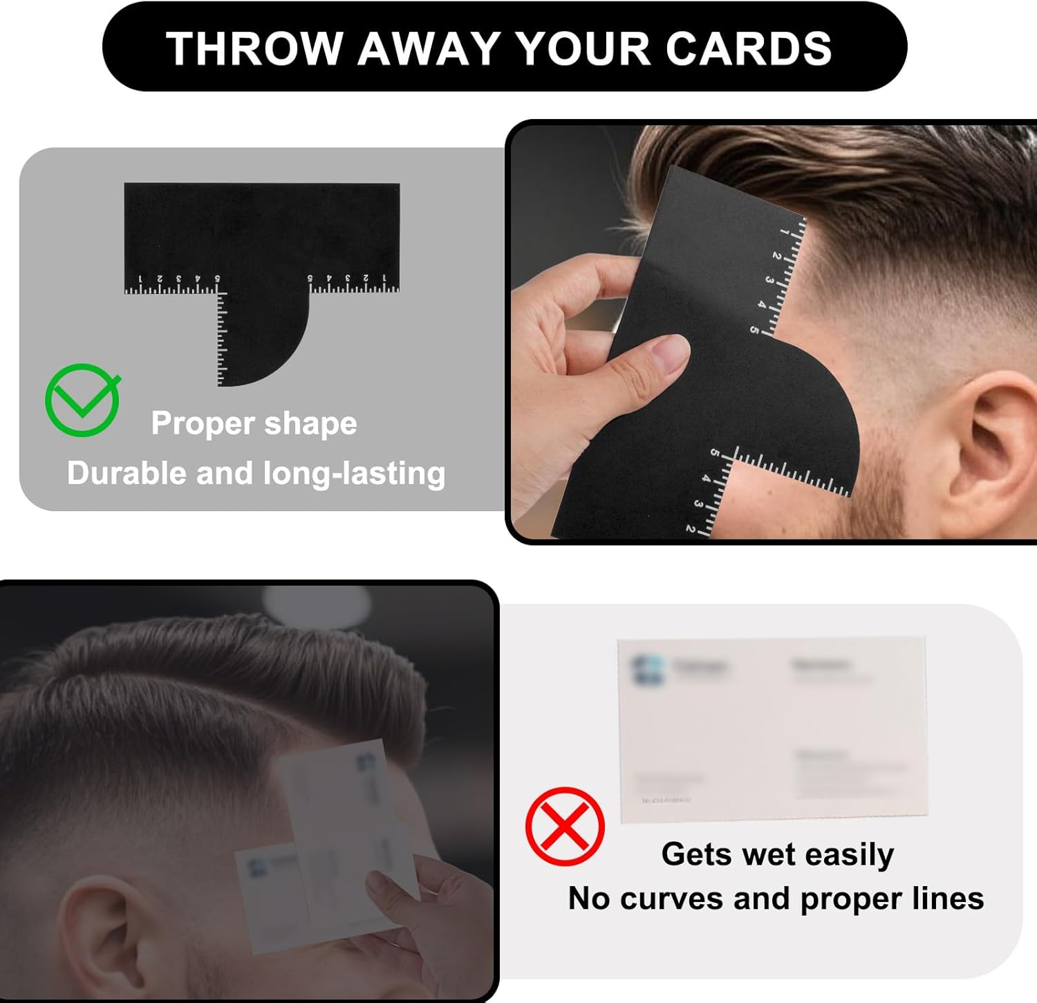 Gosknor Enhancement Card for Barbers with Measurement Indicators, Reusable Hairline Shaping Tool and Color Spray Edge Line up Tool for Barber Accessories image number 4