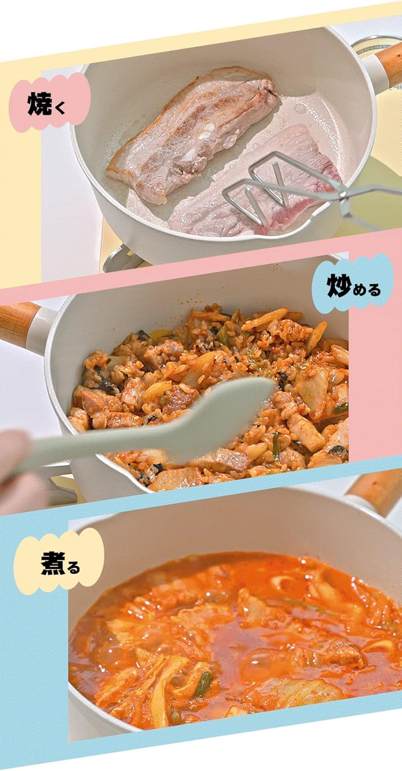 Dr. House Omiza Multi-Pan, Deep Fry Pan, 7.9 Inches (20 Cm), Multi Pot, Ceramic Coating, Snow Flat Pan (Green) - Navy image number 2