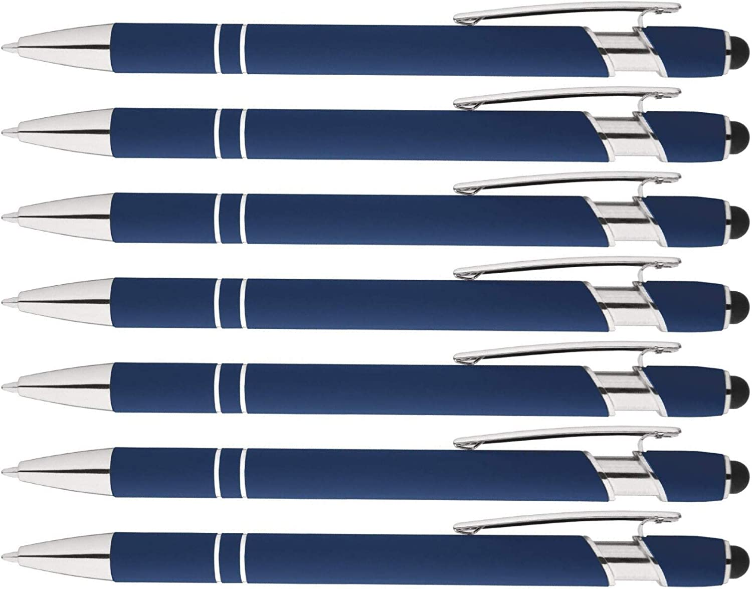 Alpha Ellipse Soft Touch Ballpoint Pen with Stylus Is a Stylish, Premium Metal Pen, Black Ink, Medium Point. Box of 7 (DARK BLUE)