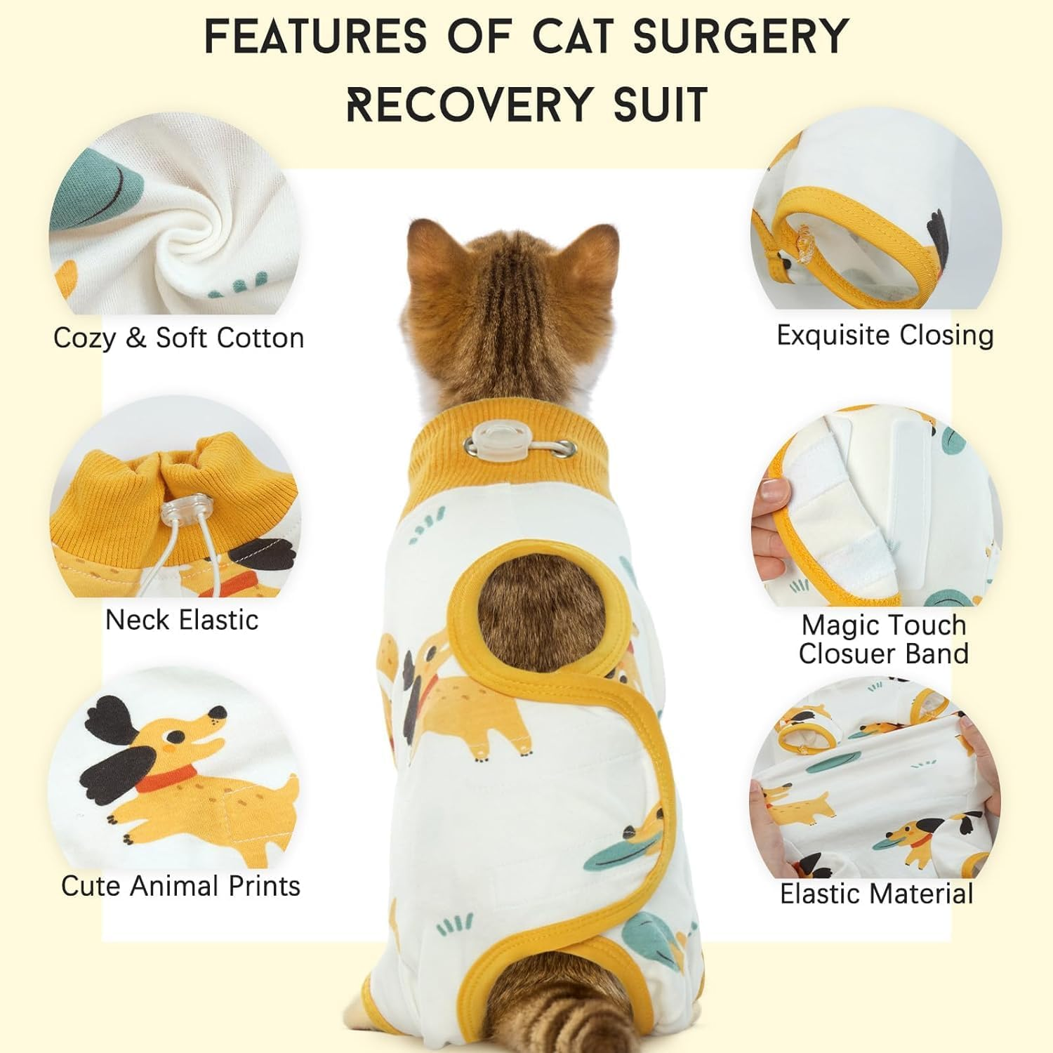 DENTRUN Cat Surgery Recovery Suit Female Male Soft Onesie, Kitten Surgical Collar Cone Alternative Shirt, Abdominal Wounds Anti-Licking Pajama for Small Pets Spay, Cat Body Suit Post Surgery image number 3
