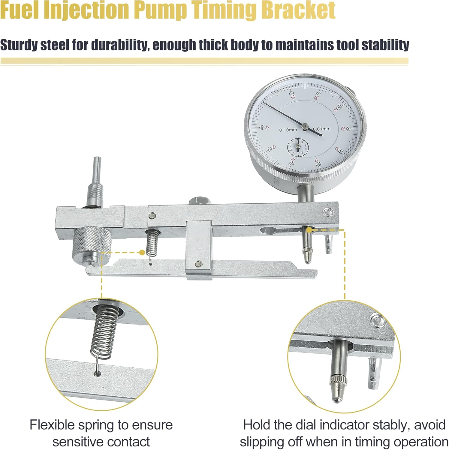 X AUTOHAUX 1 Set Fuel Pump Injection Timing Set up Tool W/Dial Indicator for VE Style Fuel Pumps 0927554011 Diesel Fuel Injector Pump Timing Indicator Dual Guage Indicator for Toyota Black image number 2
