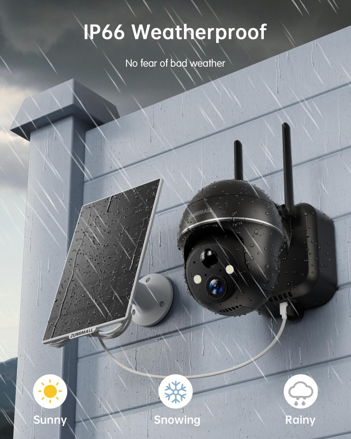 ZUMIMALL Solar Security Cameras Wireless Outdoor, 360&deg; View Outdoor Camera Wireless Solar,2.4G Wifi，2K/3Mp Color Night Vision,2-Way Talk, PIR Motion Alert, Cloud Storage, Alexa(Black) - White image number 6