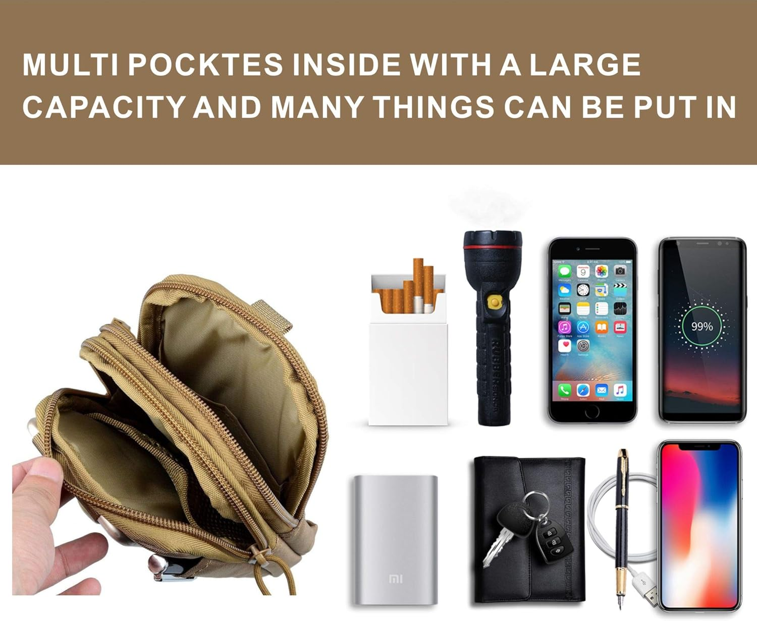 DOUN Outdoor Tactical Waist Bag EDC Molle Belt Waist Pouch Security Purse Phone Carrying Case for Iphone 8 plus Galaxy Note 9 S9 or Less than 6.2 Inches Smartphone - CP Camouflage