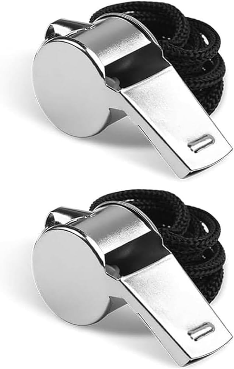 JZS Whistle, 2Pcs Stainless Steel Sports Whistle with Lanyard for Coaches, Referees