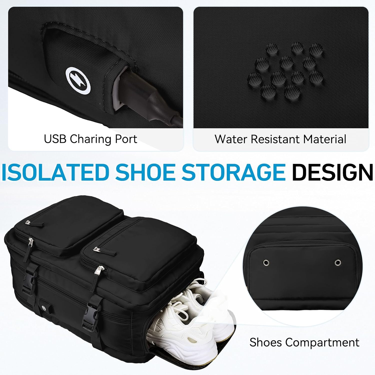 Travel Backpack for Men Women,Vaschy 15.6Inch Laptop Backpack for Work Hiking School Water Resistant Carry on Backpack with USB Charging Port, Shoes Compartment image number 6