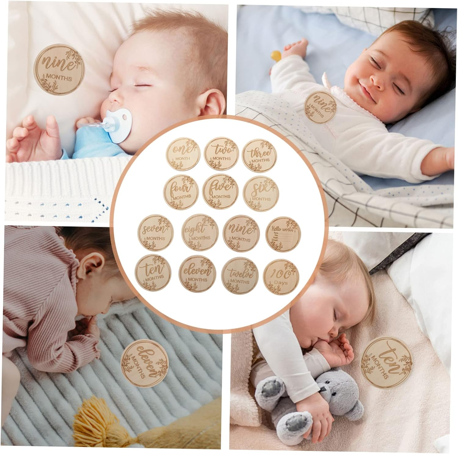 1Set Growth Cards Wooden Milestone Cards for Monthly Photography Newborn Memory Keepsakes Track First Year Growth Milestones