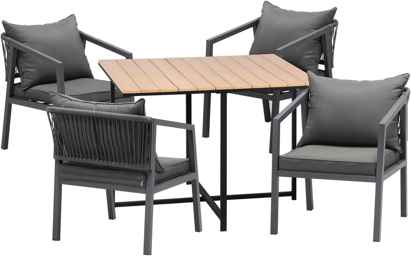 Livsip Outdoor Dining Set 5Pcs Outdoor Furniture Garden Patio Table and Chairs with Cushion image number 3